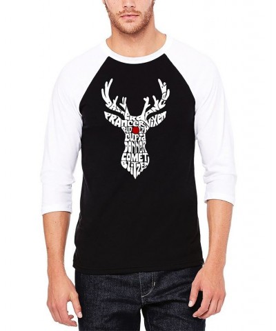 Men's Raglan Baseball Santa's Reindeer Word Art T-shirt Black $18.45 T-Shirts