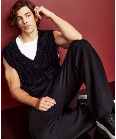 Men's Relaxed-Fit Eyelash V-Neck Sweater Vest Black $18.75 Sweaters