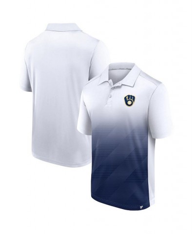 Men's Branded White and Navy Milwaukee Brewers Iconic Parameter Sublimated Polo Shirt $29.90 Polo Shirts