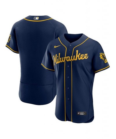 Men's Navy Milwaukee Brewers Alternate Authentic Team Logo Jersey $102.00 Jersey