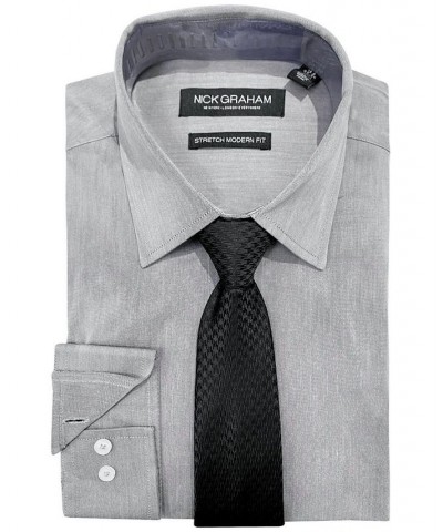 Men's Slim-Fit Chambray Dress Shirt & Tie Set Gray $23.73 Dress Shirts