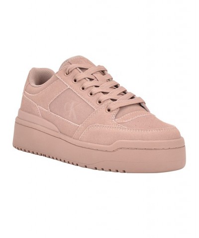 Women's Alondra Casual Platform Lace-up Sneakers Pink $53.46 Shoes