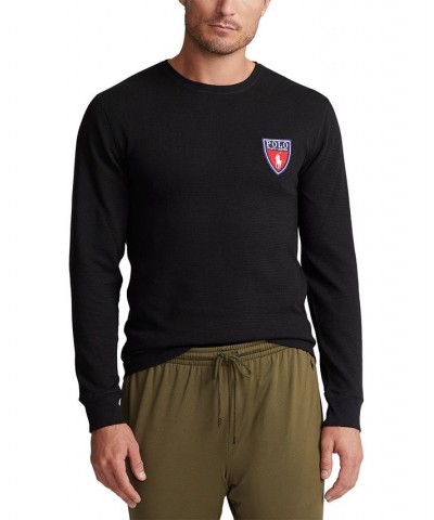 Men's Waffle-Knit Pajama Shirt w/ Ralph Lauren's Heraldic Crest Black $17.47 Pajama