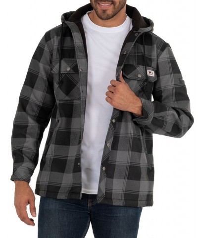 Men's Yarn Dye Twill Polar Fleece Flannel Bonded Overshirt Jacket with Hoodie Black $28.00 Jackets